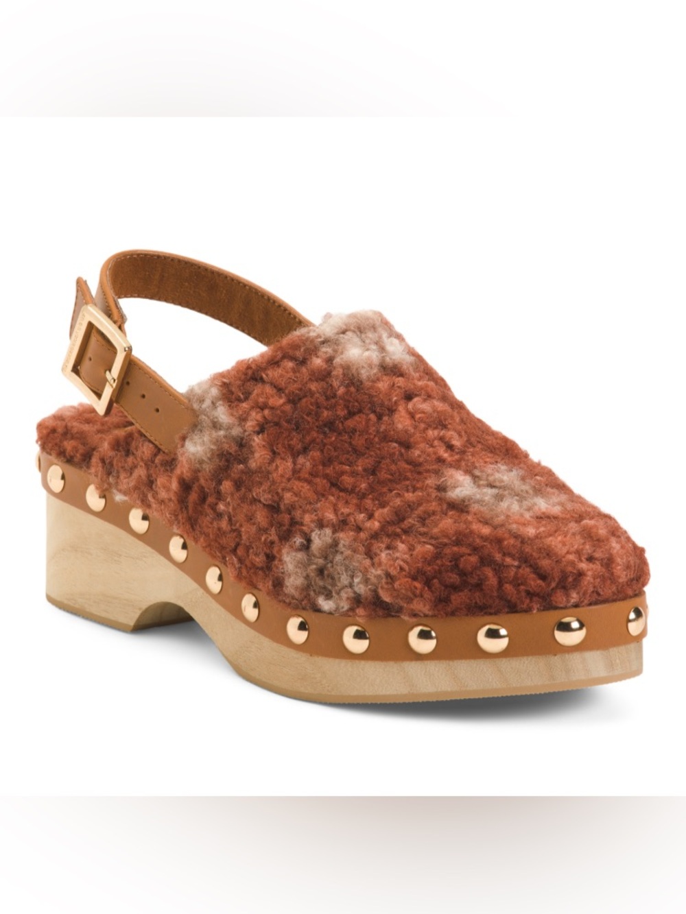 KELSI DAGGER Sherpa Slingback Clog In Garnet Plaid